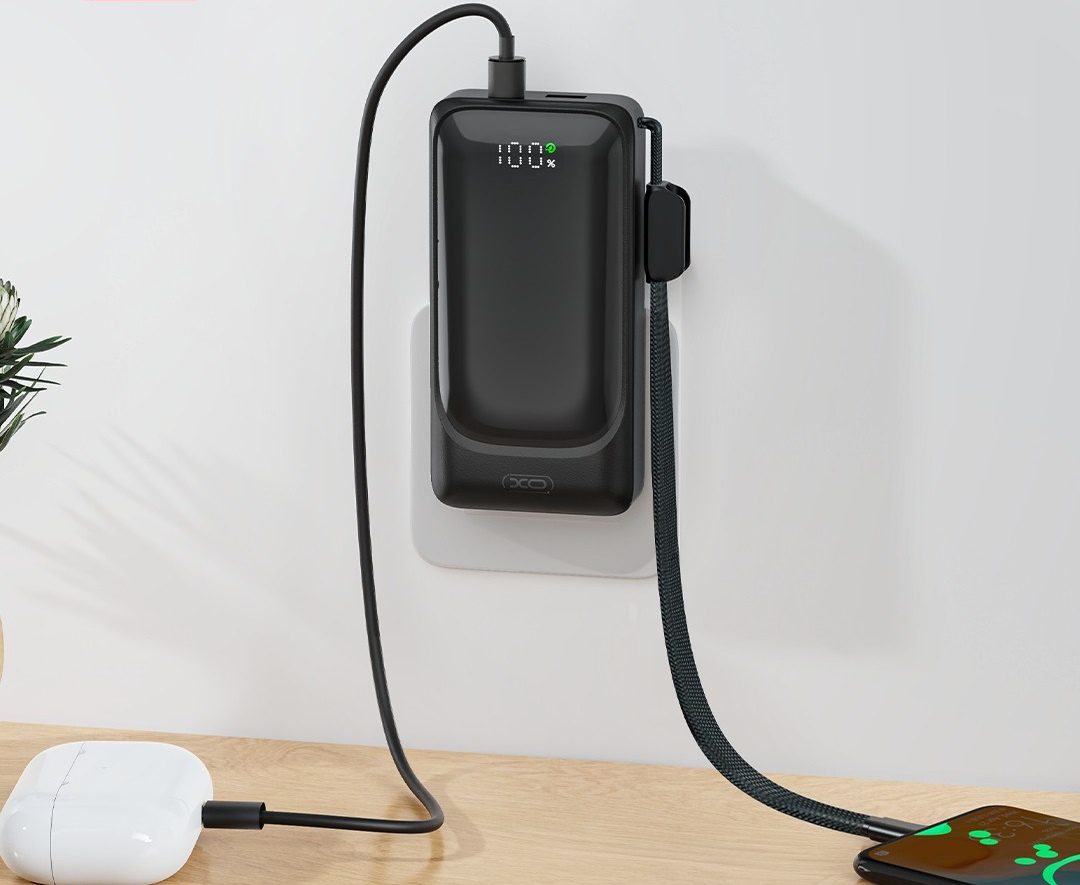 XO XO-PR282 EU Plug Wall Charger Power Bank 10000mAh 22.5W Quick Charging/ LED indicator/ with Type-C Lanyard Black
