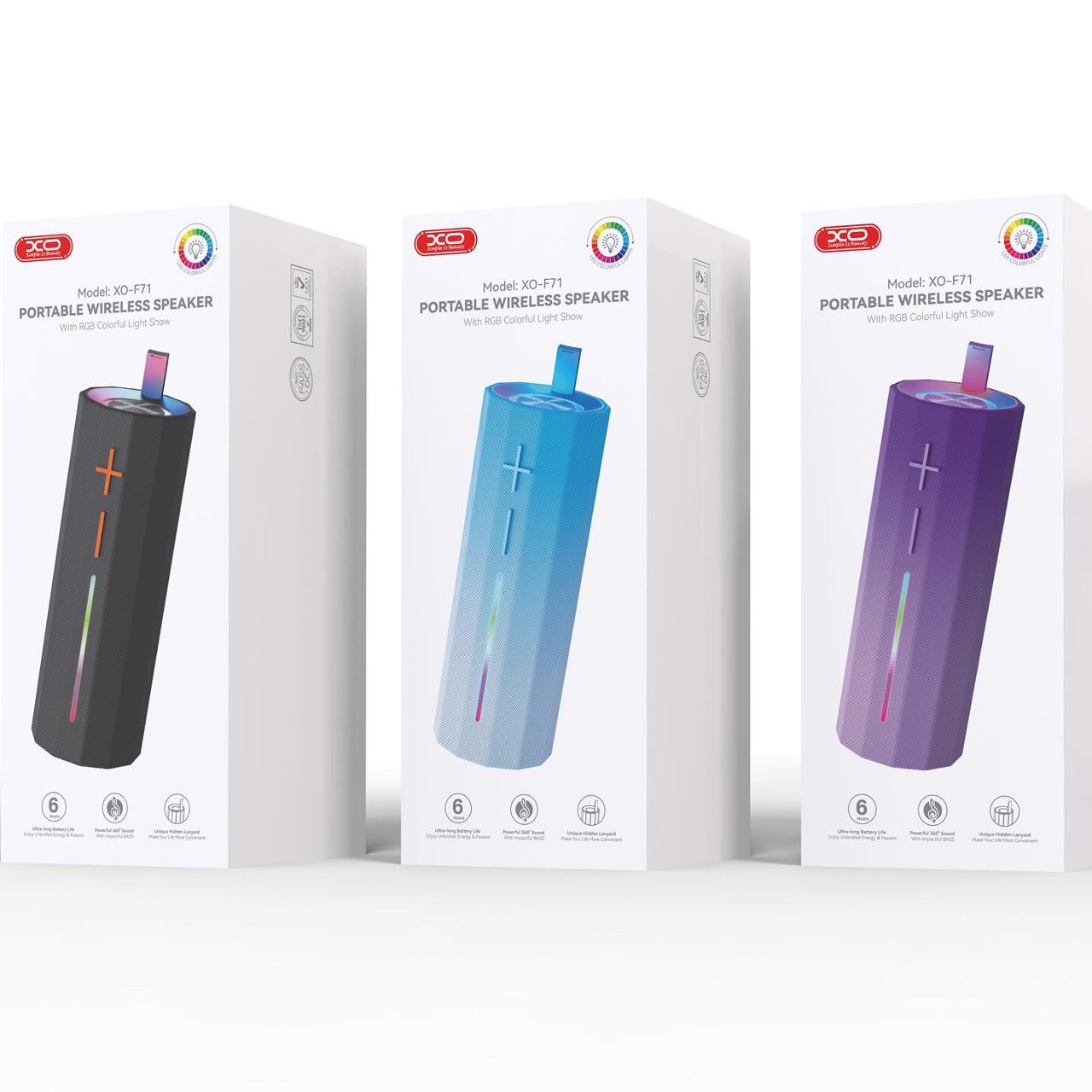XO F71 Hidden Carrying Handle Cylinder LED Dazzle Speaker black - imagine 2