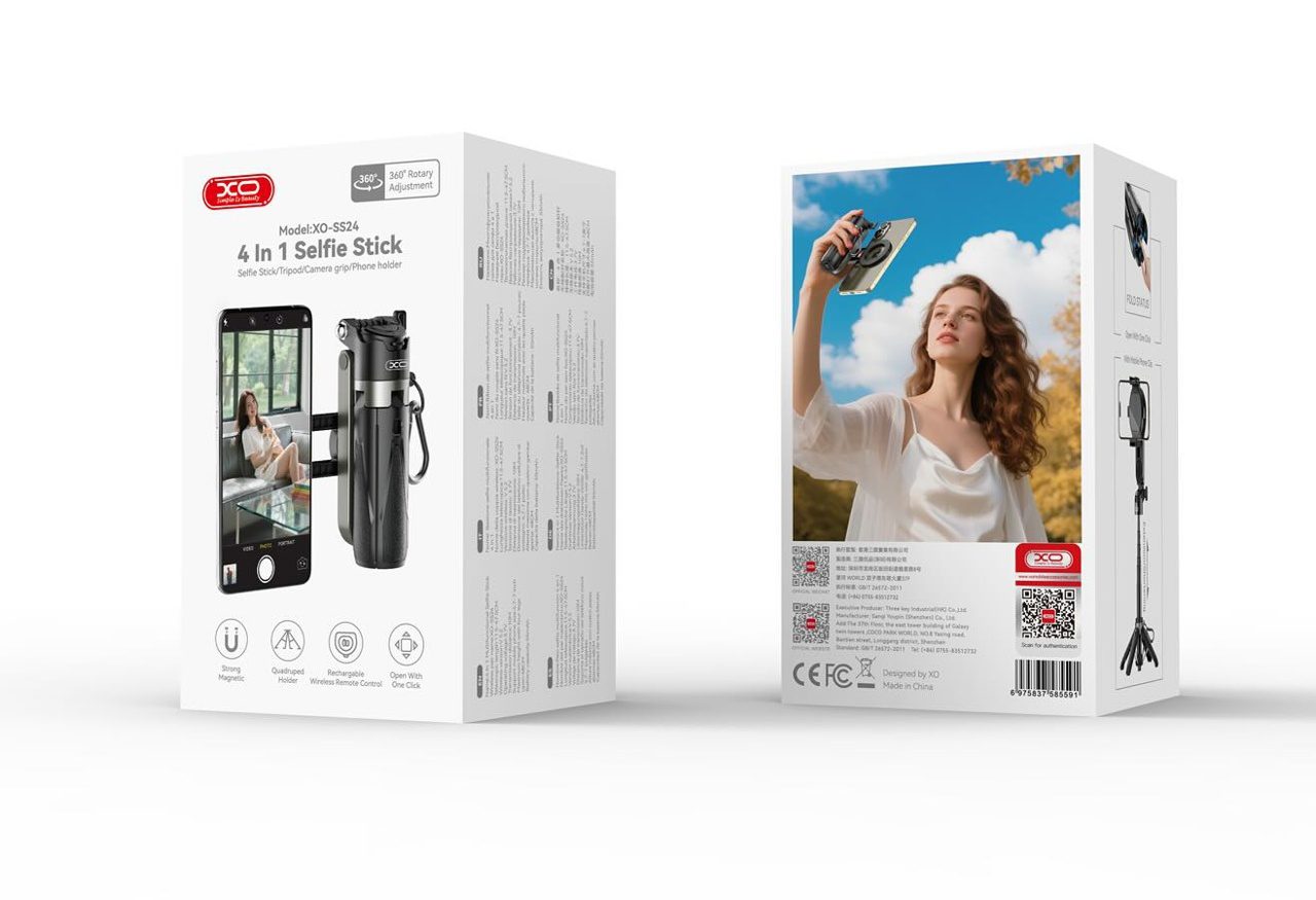 XO SS24 4-in-1 Multi-functional Magnetic Mini Selfie Stick/Desktop Selfie Stick/Phone Holder black - imagine 2