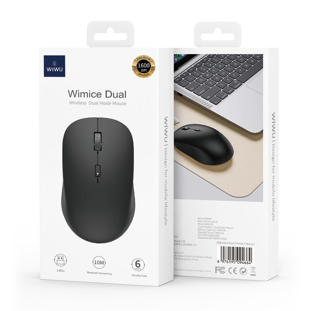 Wiwu WiMiCE Dual Mode Wireless Mouse WM108 Black - imagine 3