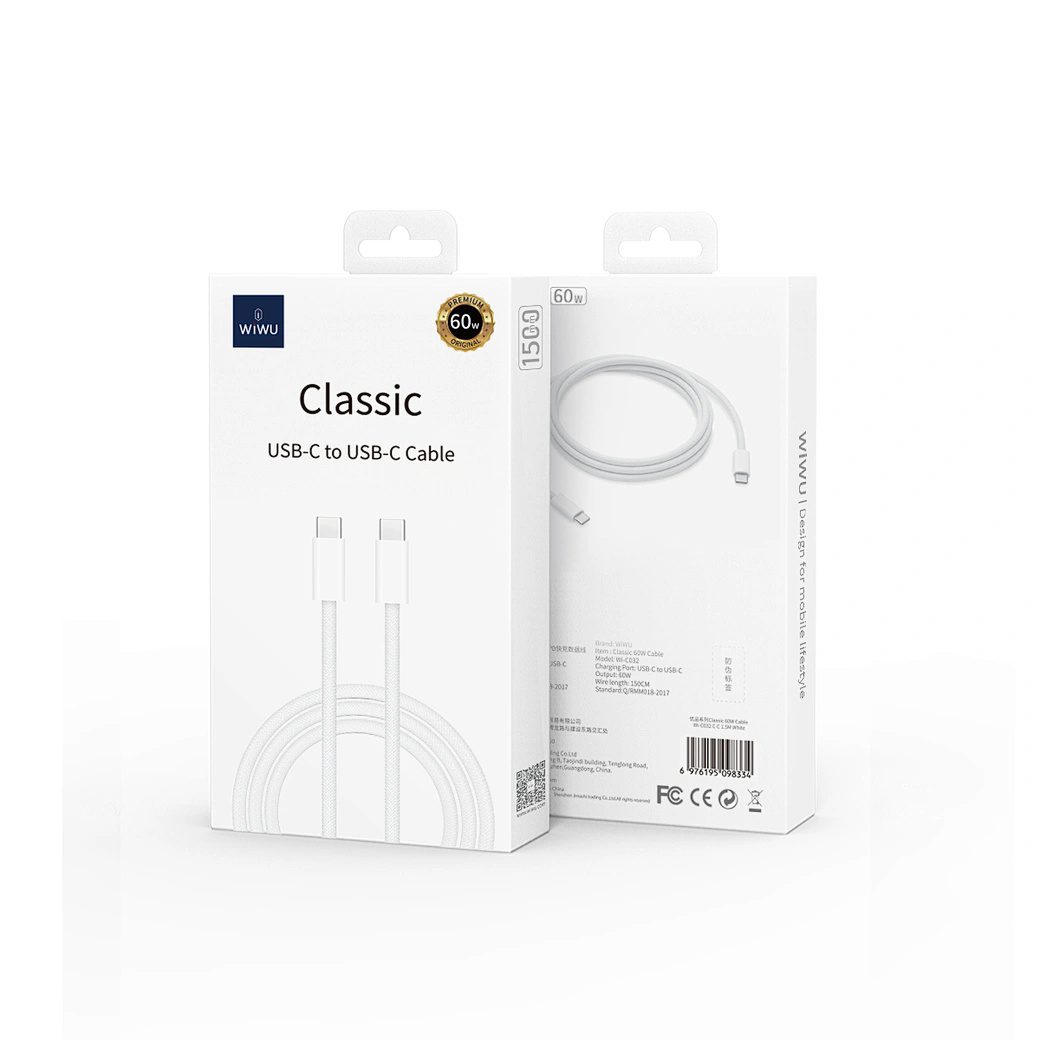 Wiwu Classic 60W Braided Charging Cable Wi-C032 C-C White - imagine 3