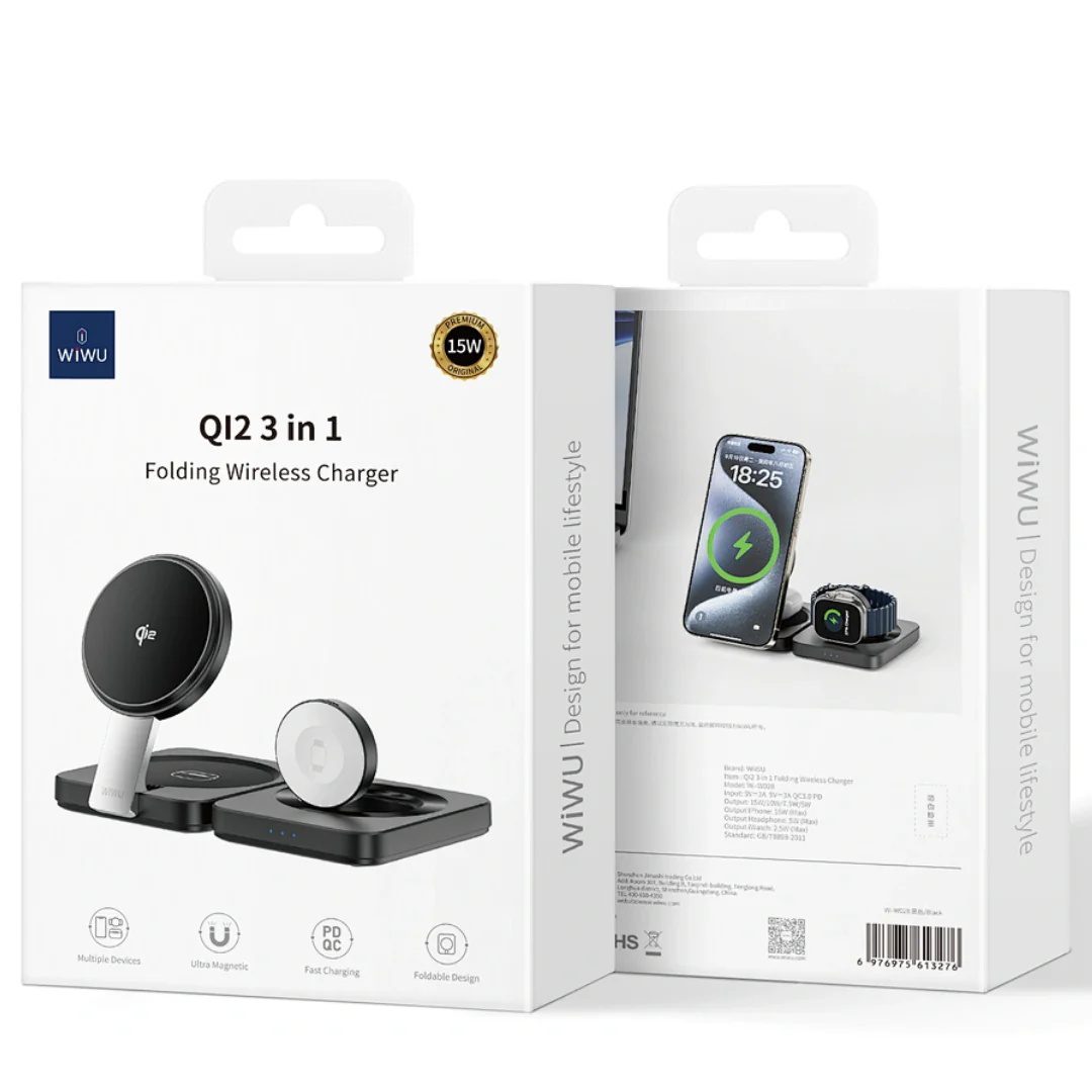 WIWU Qi2.0 3 in 1 Folding Wireless Charger Wi-W028 Black - imagine 2
