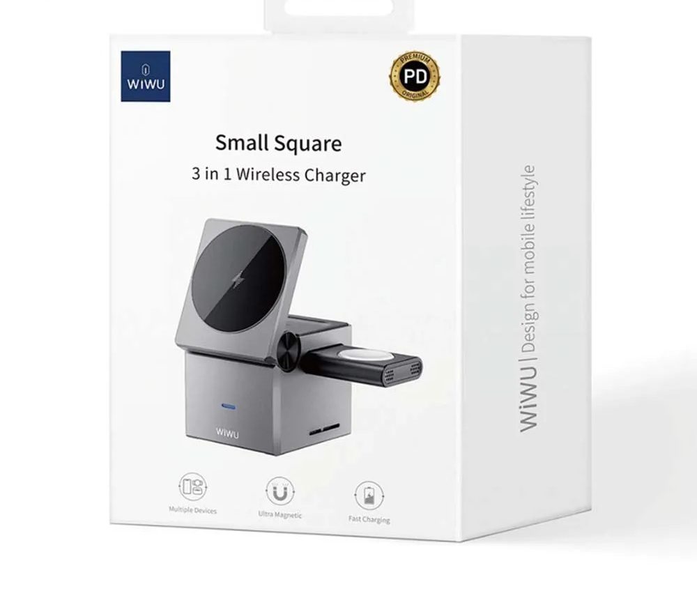 WIWU Small Aquare 3 in 1 wireless charger Wi-W030 Gray - imagine 3