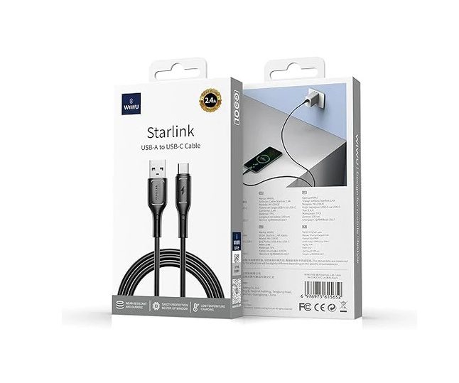 Wiwu Wi-C042E A-C USB Type-C Starlink Fast Charging Data Cable Black - imagine 3