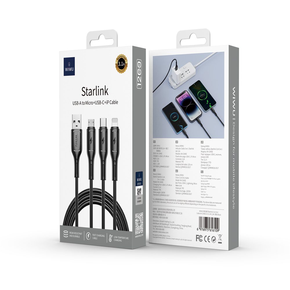 Wiwu Wi-C045E A-C+L+M USB 3in1 Starlink Series 3in1 Cable White - imagine 3