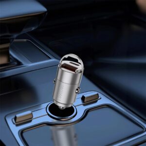 Wiwu Nano Series 30W Fast Car Charger Wi-QC028 USC-A+USB-C Titanium color