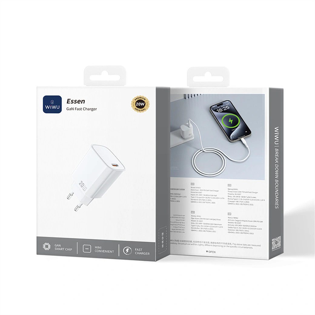 Wiwu 20W Essen GaN Fast Charger+ Cable Combo Wi-G007 C-C EU White - imagine 3