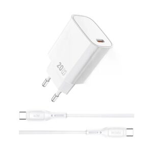 Wiwu 20W Essen GaN Fast Charger+ Cable Combo Wi-G007 C-C EU White