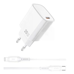 Wiwu 20W Essen GaN Fast Charger+ Cable Combo Wi-G007 C-L EU White