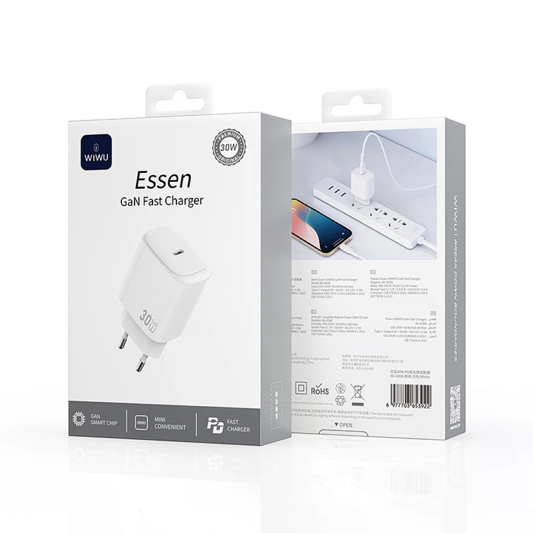 Wiwu 30W Essen GaN Fast Charger+ Cable Combo Wi-G008 C-C EU White - imagine 3