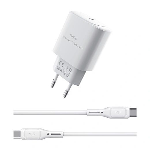 Wiwu 30W Essen GaN Fast Charger+ Cable Combo Wi-G008 C-C EU White