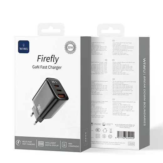Wiwu 30W Firefly GaN Fast Charger 2C+1A with digital display Wi-G010 EU Black - imagine 2