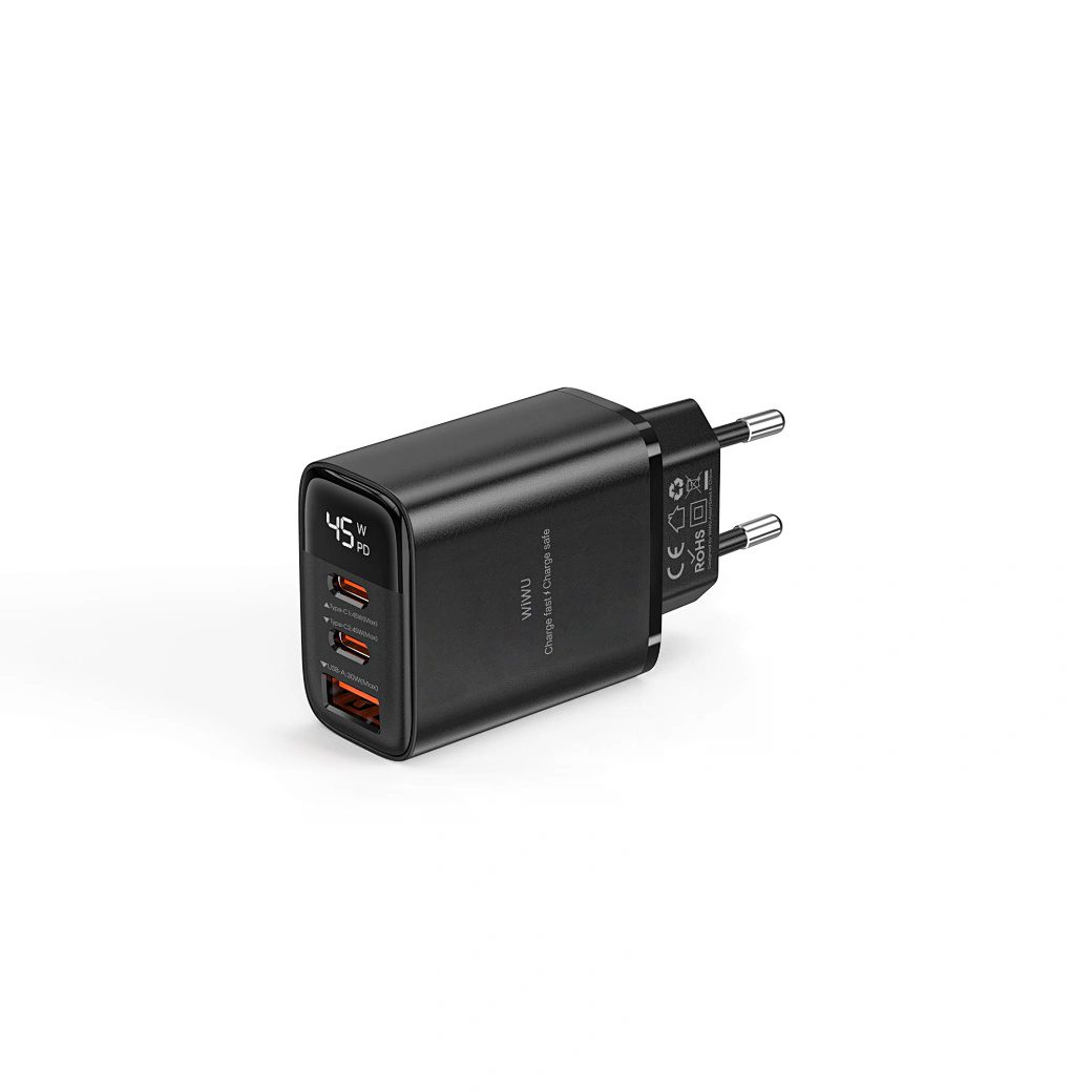 Wiwu 45W Firefly GaN Fast Charger 2C+1A with digital display Wi-G011 EU Black