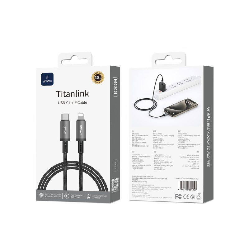 Wiwu 30W Titanlink Series Charging Cable 1M Wi-C056 C-L Grey - imagine 2