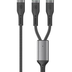 Wiwu 100W OringLink Series Nylon Braided Cable Wi-C071 C-C+C 1.2M Black
