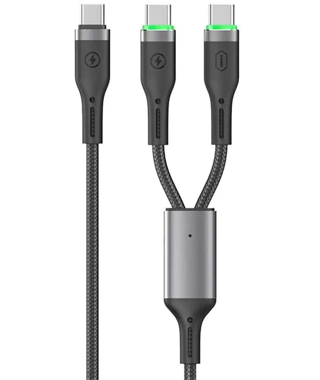 Wiwu 100W OringLink Series Nylon Braided Cable Wi-C071 C-C+C 1.2M Black