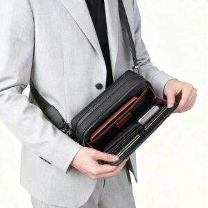 Wiwu Master Genuine Leather Fingerprint Lock Crossbody Bag Black