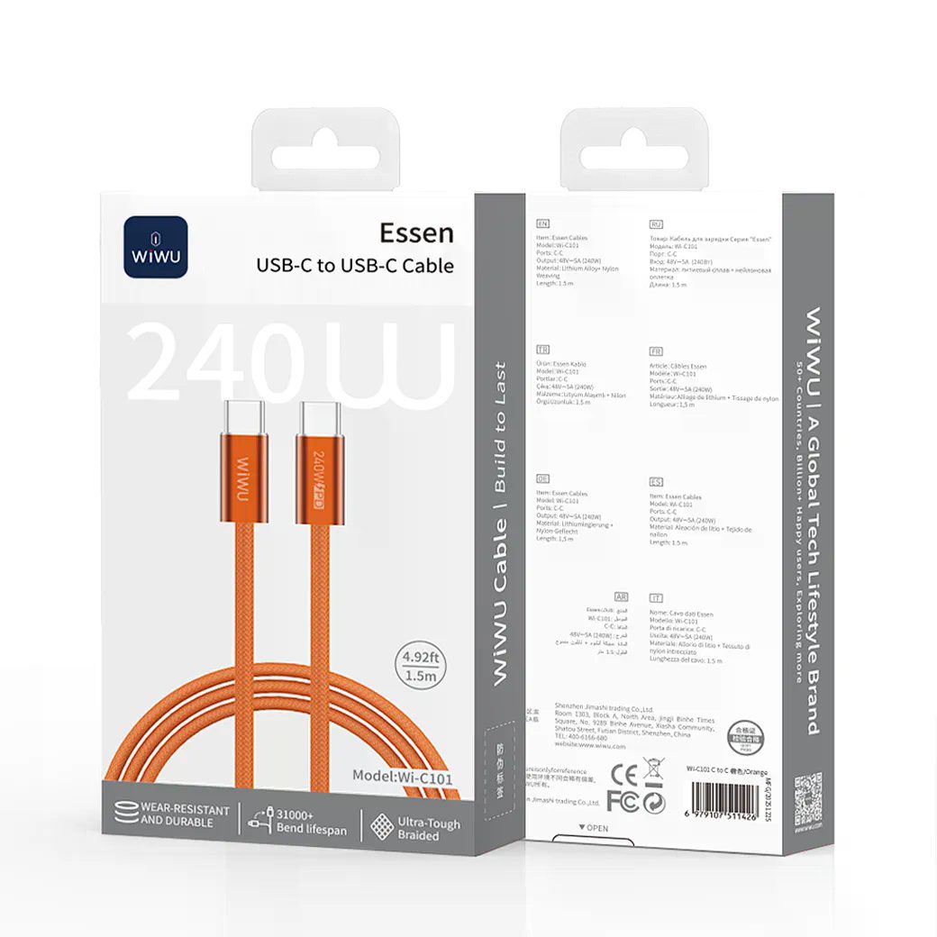 Wiwu Essen 240W Usb-C to Usb-C Cable Wi-C101 Orange - imagine 4
