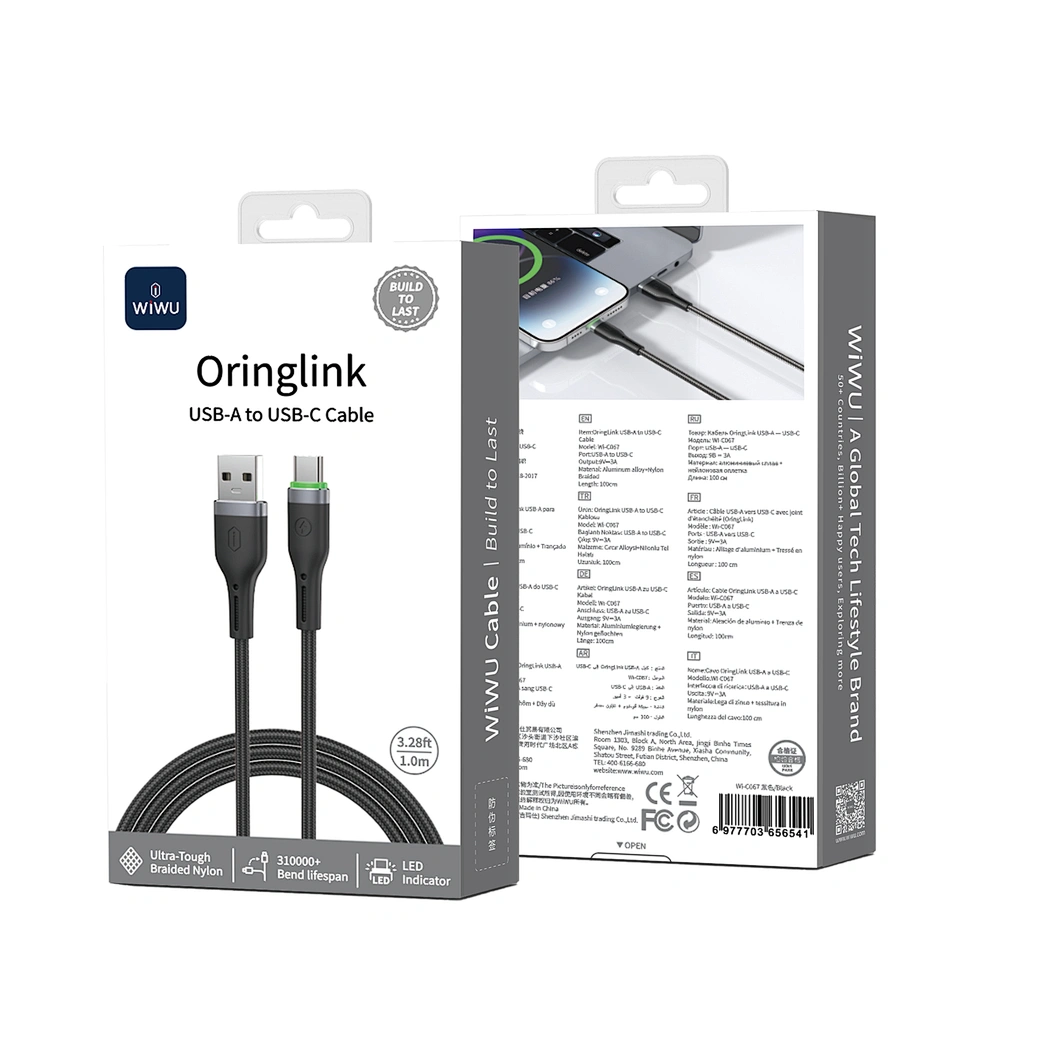 Wiwu 27W OringLink Series Nylon Braided Cable Wi-C067 A-C 1M Black - imagine 2
