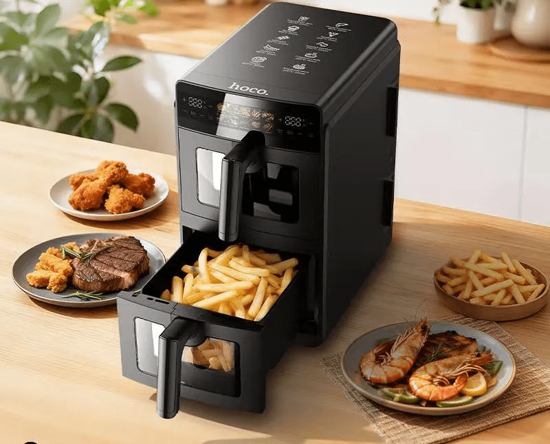 Hoco HJD90A 6L+6L double-bowl electric air fryer(EU)(Russian version) black