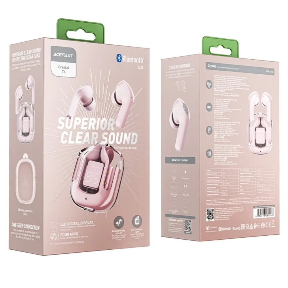ACEFAST T6 true wireless stereo earbuds,pink lotus - imagine 4