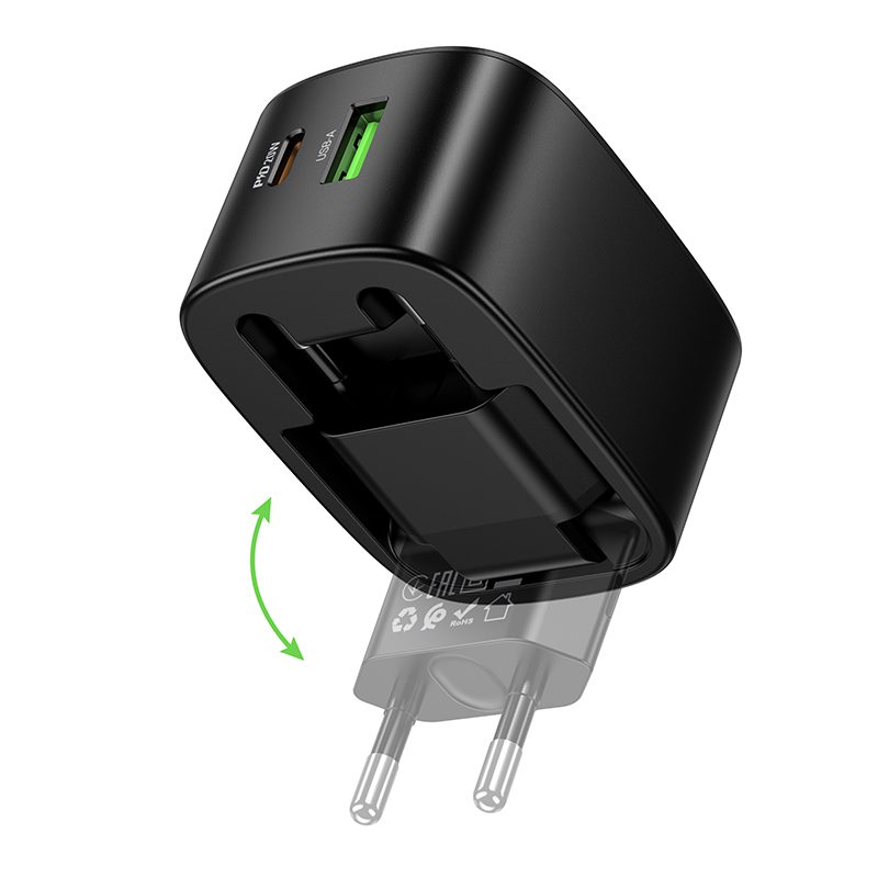 Hoco CS101A folding PD20W+QC3.0 charger(EU) black - imagine 2