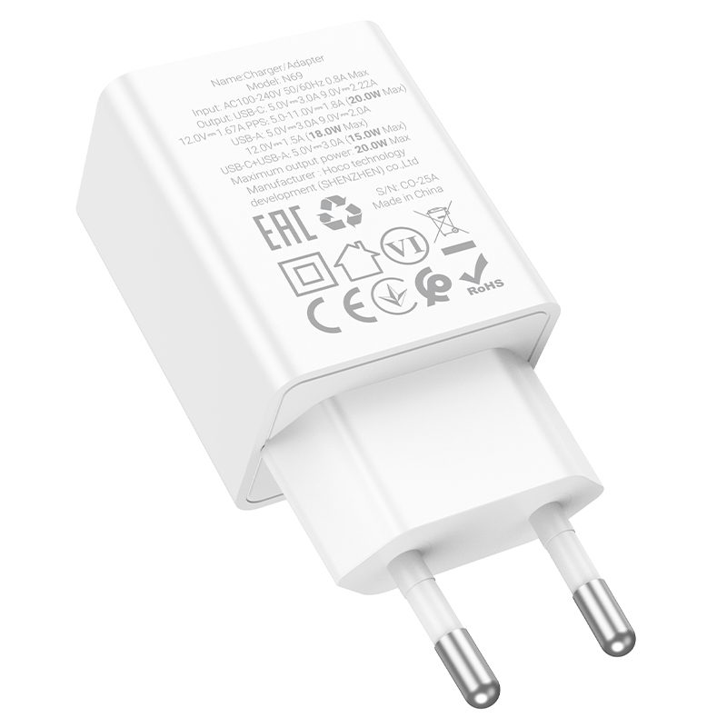 Hoco N69 Nuevo PD20W+QC3.0 charger(EU) white - imagine 2
