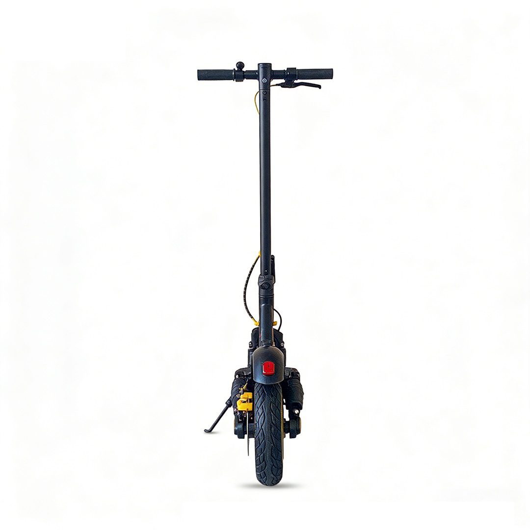 XO KM03 European Standard Adult Edition Folding Electric Scooter with Front and Rear Suspension + Scooter Bag + Stand + Combination Lock — Black with Yellow Accents - imagine 3