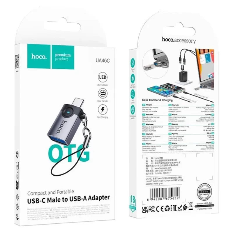 Hoco UA46C Victory Type-C male to USB female adapter metal gray - imagine 2