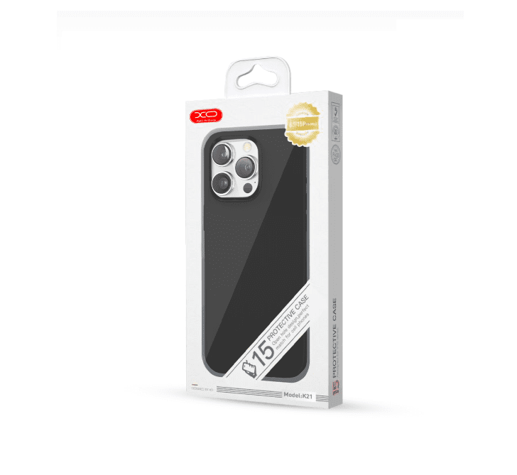 XO K21 iP15 pro 6.1″ Magnet Liquid Silicone Phone Case (with Metal Ring/Buttons) black - imagine 3