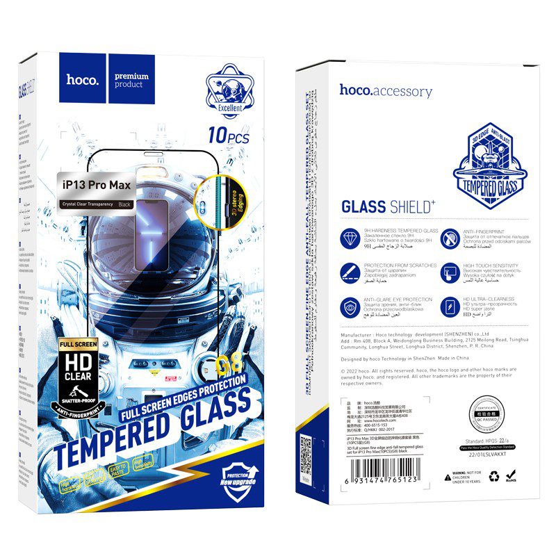 Hoco 3D Full screen fine edge anti-fall tempered glass set for iP13 Pro Max(10PCS)(G8) black - imagine 3
