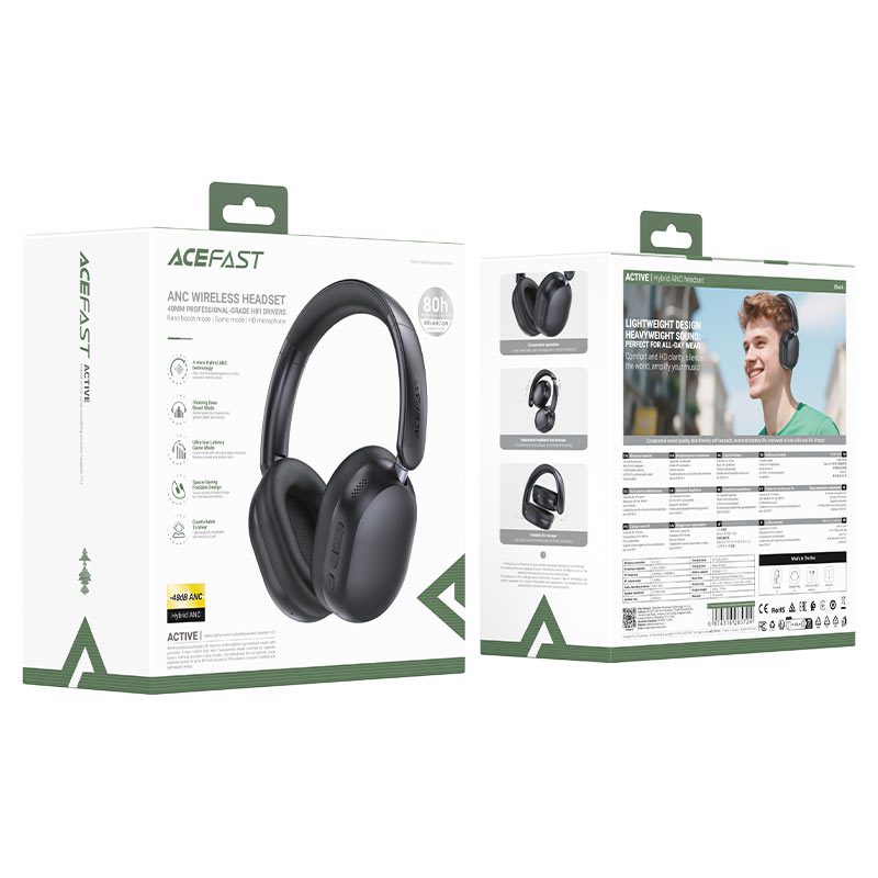 AceFast H12 hybrid active noise cancelling wireless headset black - imagine 3