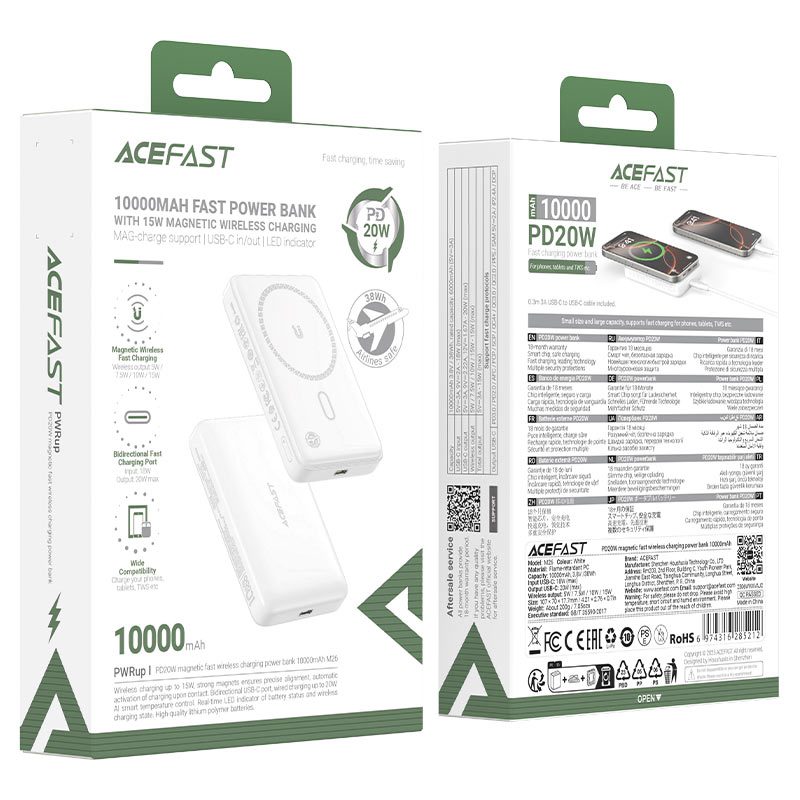 AceFast M26 PD20W magnetic fast wireless charging power bank 10000mAh,white - imagine 3