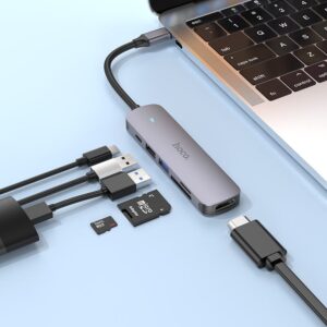 Hoco HB28 Type-C multi-function converter(HDTV+USB3.0+USB2.0+SD+TF+PD) metal gray