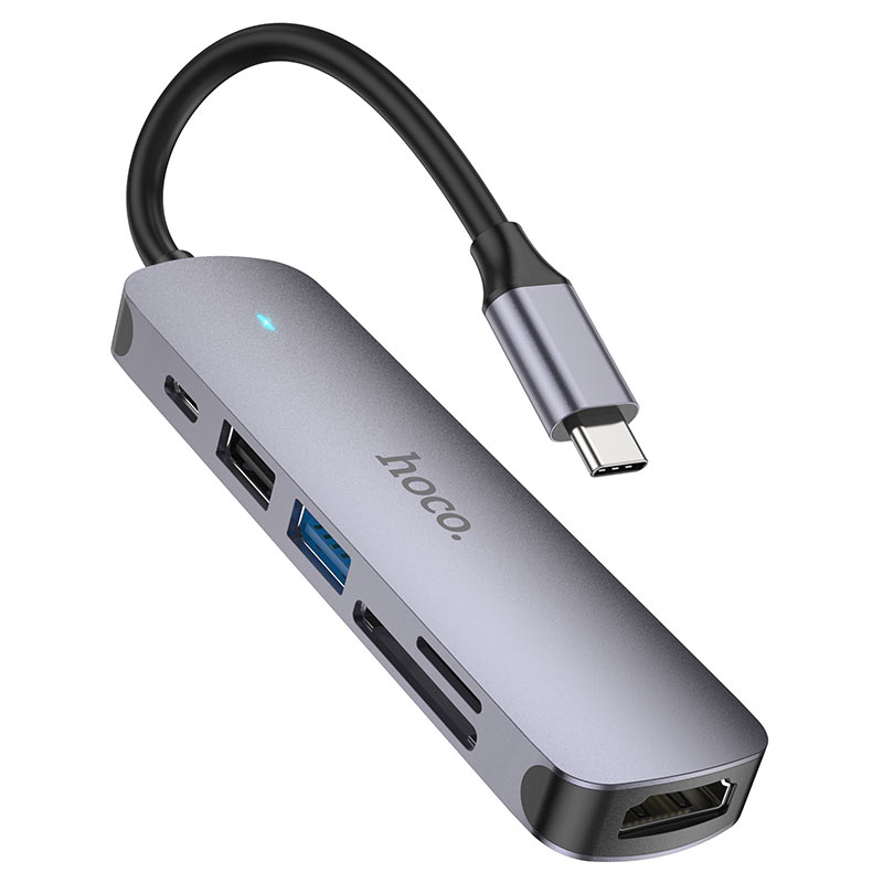 Hoco HB28 Type-C multi-function converter(HDTV+USB3.0+USB2.0+SD+TF+PD) metal gray - imagine 2