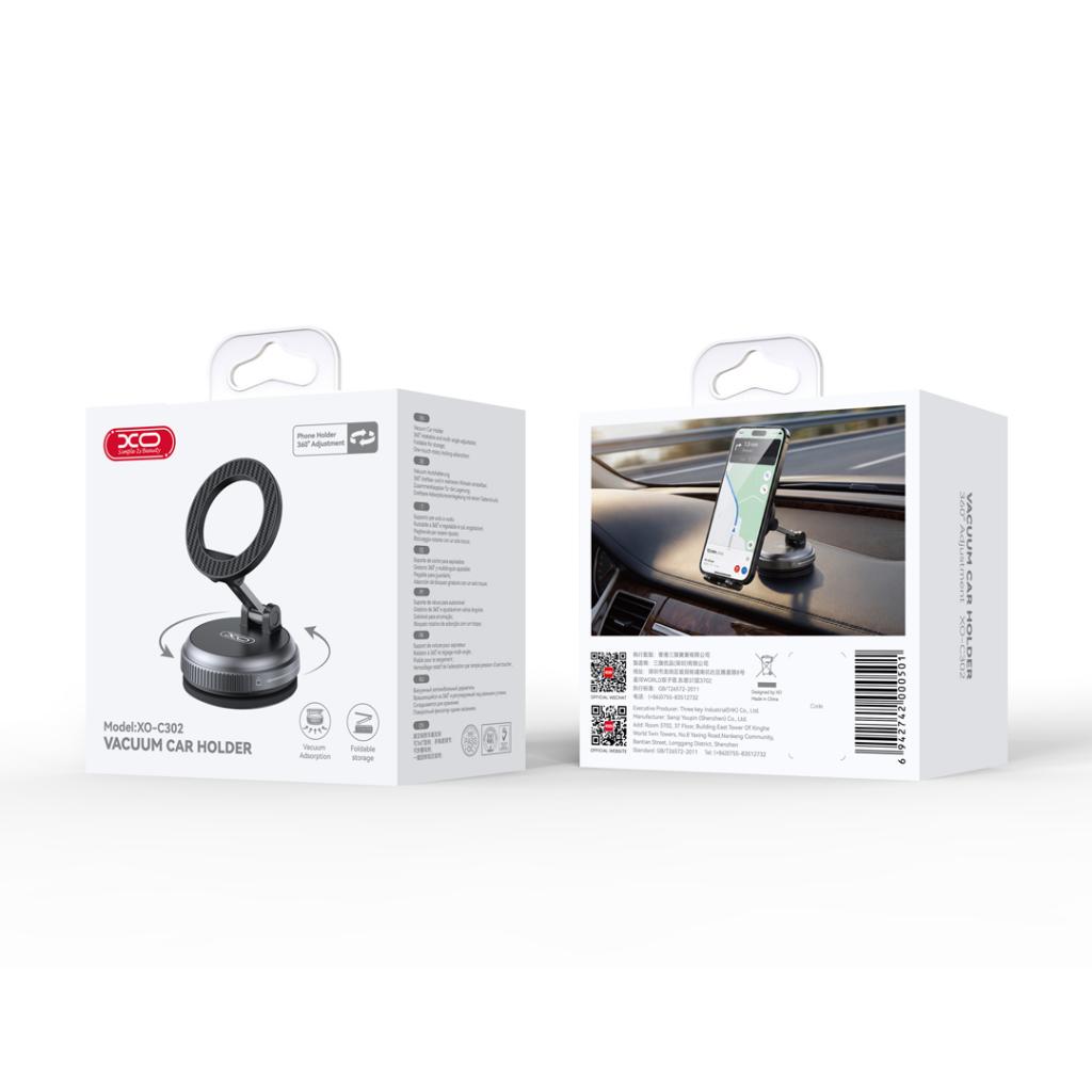 XO C302 MagSafe Rotating Suction Cup Phone Holder Gunmetal Black - imagine 3