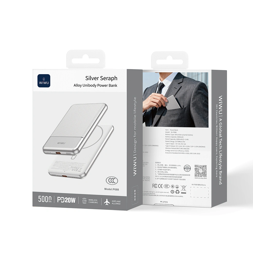 Wiwu Silver Seraph Alloy Unibody Power Bank Wi-P088 Silver - imagine 2