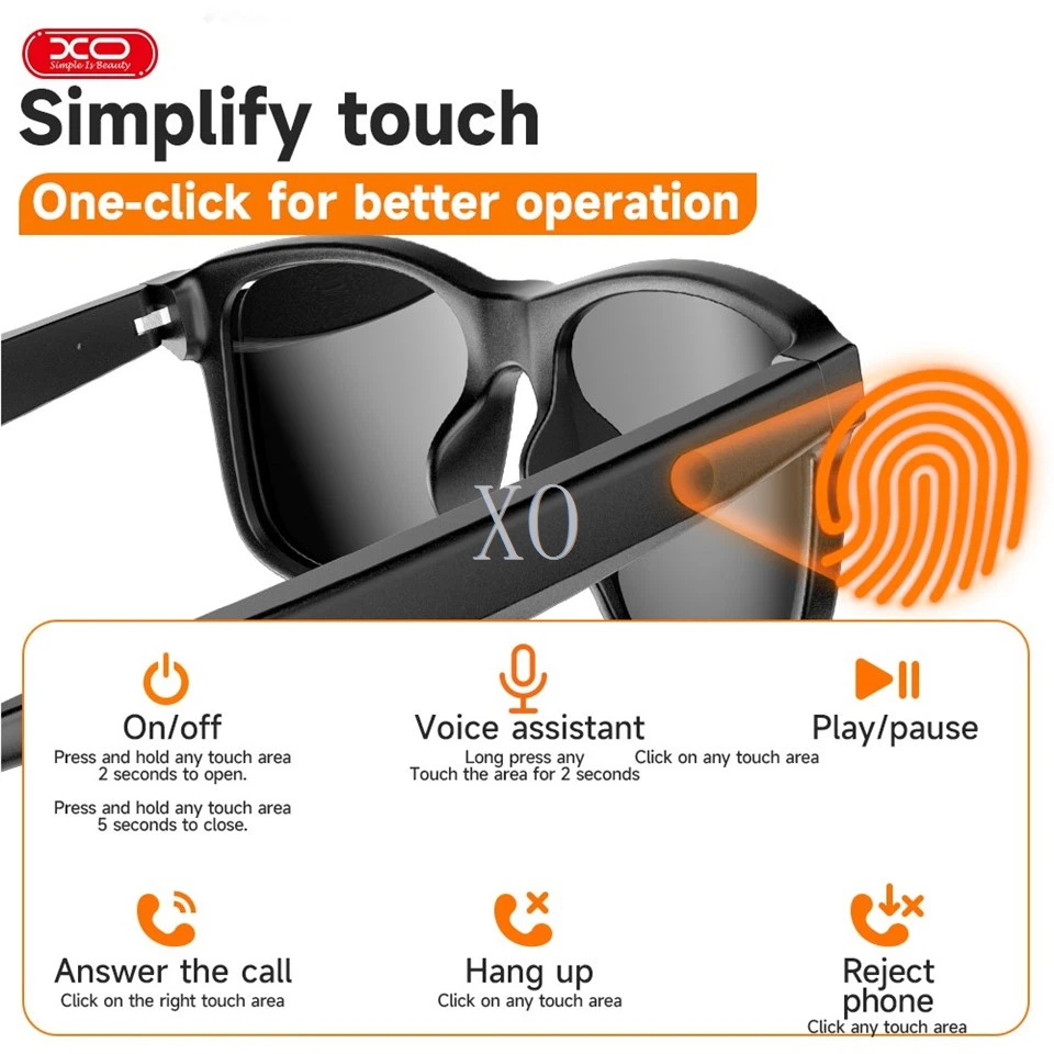 XO E9 Weiqi Smart Audio Glasses UV Protective Sunglasses Black - imagine 2
