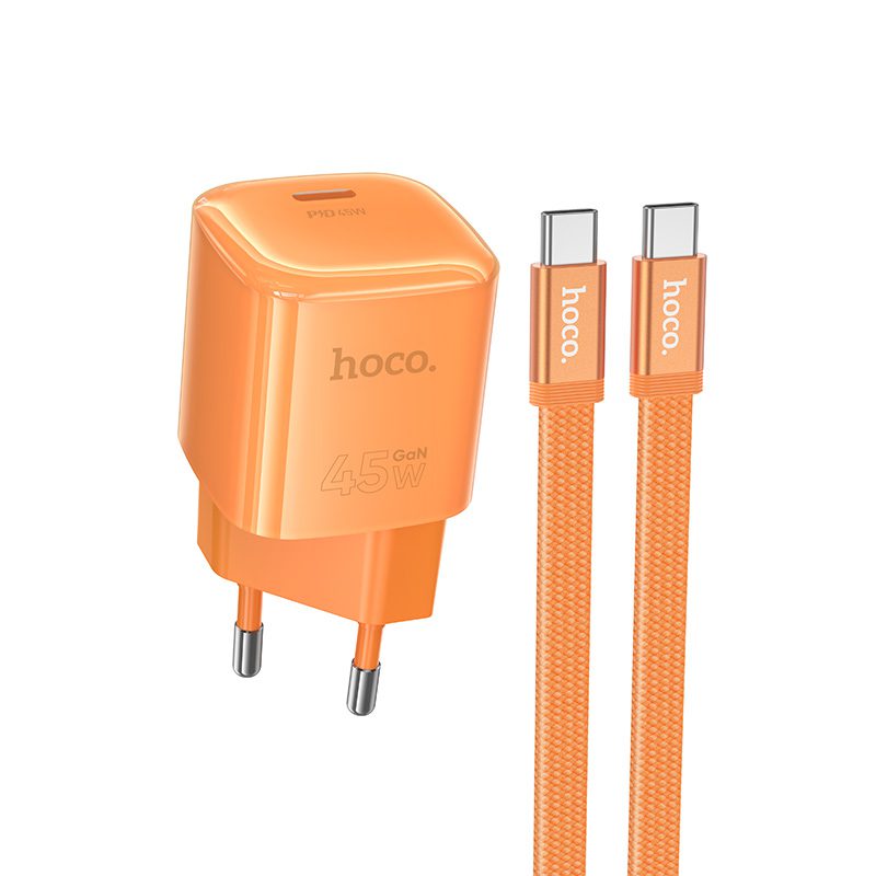 Hoco DC148 Ridge GaN PD45W single port charger set(C to C)(EU) orange